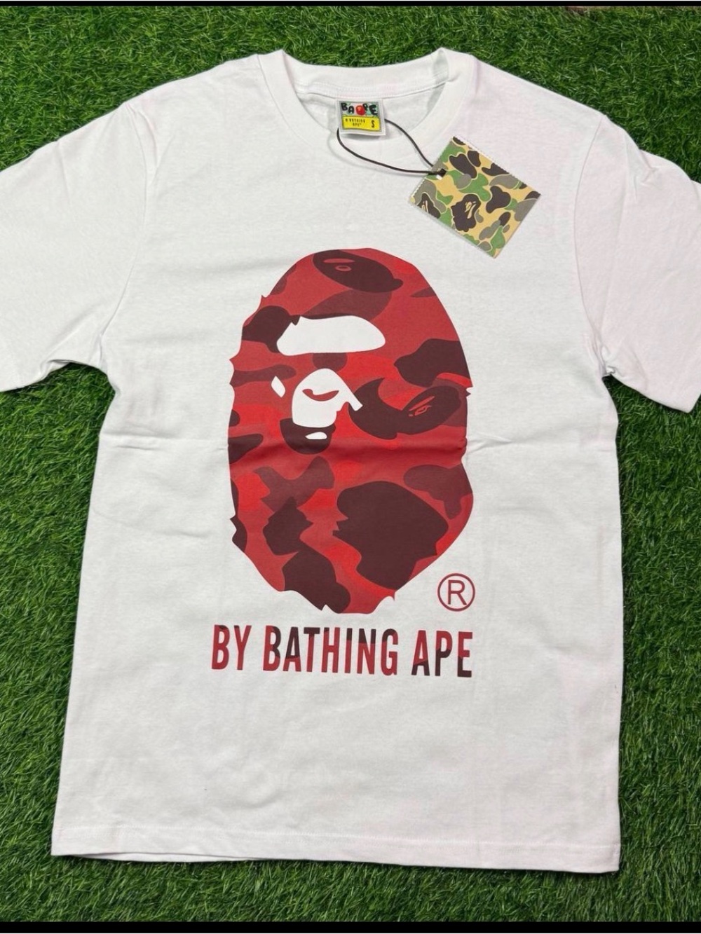 White T-Shirt with Red Camo Ape Logo